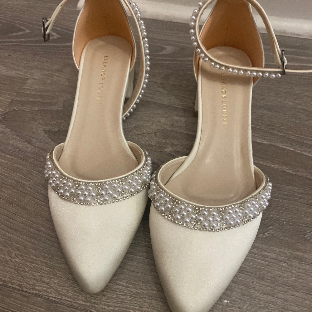 Custom Ivory Pearl and Gem Eleanor Louise Low Bridal Heels